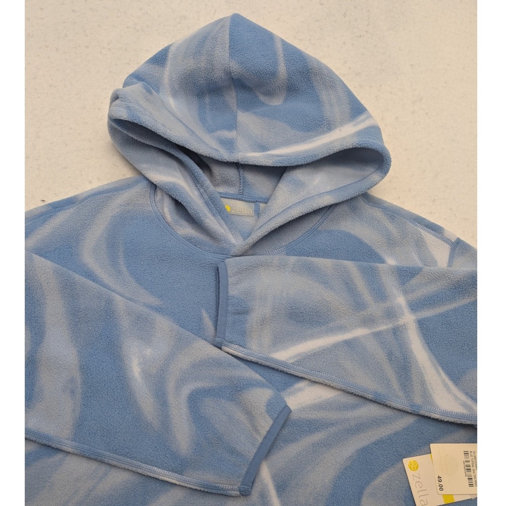 NWT Zella Fleece Hoodie Women XL Blue Topsail Walter Print Thumbhole Swirl